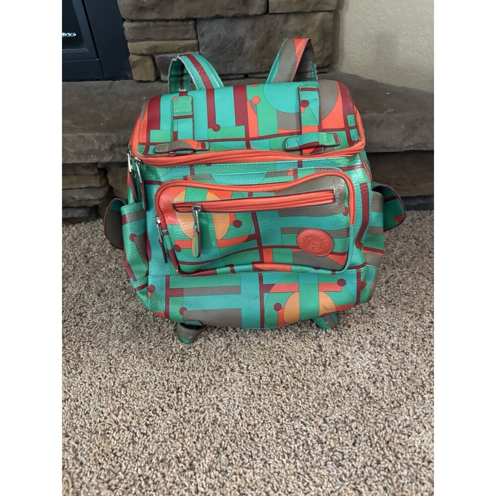 Olympia Geometric Art Series Backpack Green Orange Red
